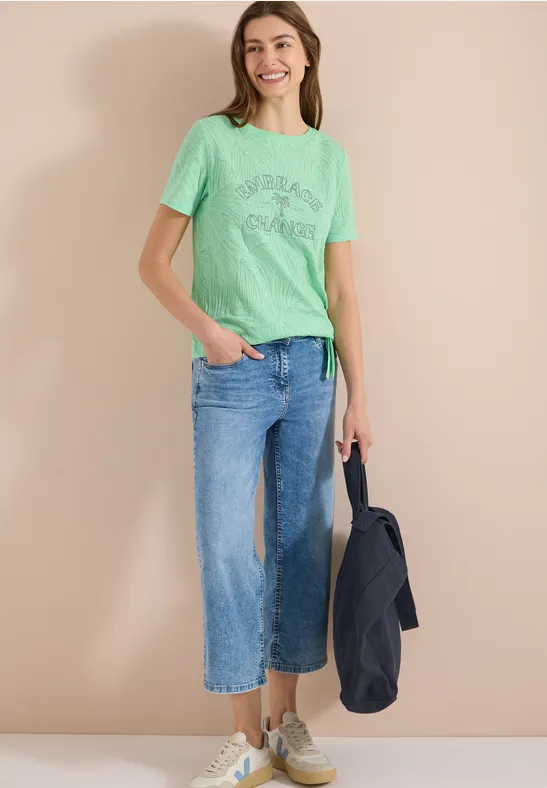 cecil Shirt Ausbrenner Wording Baumwolle-Polyester Grün