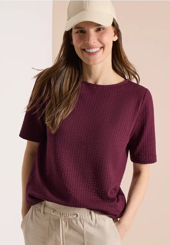 cecil T-Shirt Seersucker U-Boot Saumknoten Rot