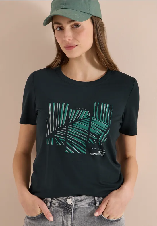 cecil T-Shirt Rundhals Artwork Modal-Baumwolle Grün