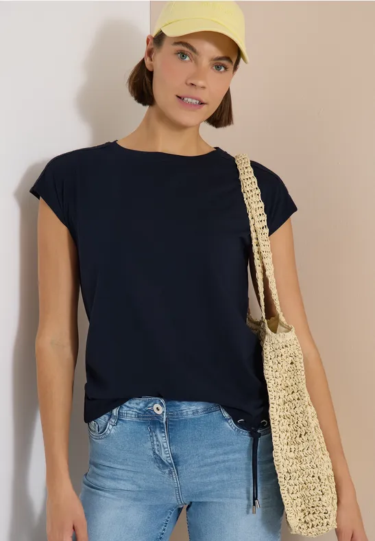 cecil T-Shirt Crochet-Details U-Boot Ausschnitt Blau