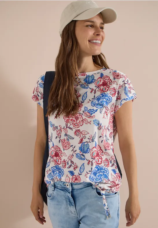 Cecil Damen Kurzarm Shirt mit Boatneck und Raffung in Weiß, Gr: 3XL