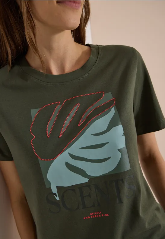 cecil T-Shirt mit Rundhals Frontprint Grün