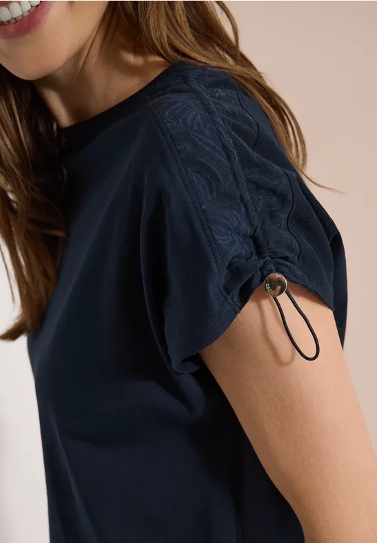 cecil T-Shirt mit Raffung U-Boot-Ausschnitt Blau