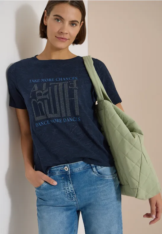 cecil T-Shirt Ausbrenner-Optik U-Boot Ausschnitt Blau