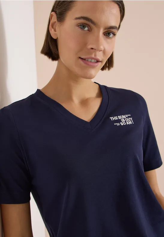 Shirt met V-hals en tekstdetail