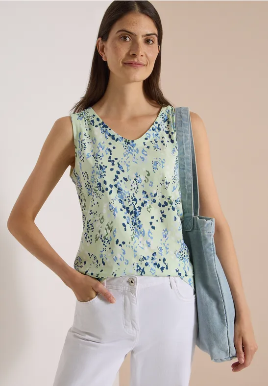 Top mit Rounded V-Neck und Print