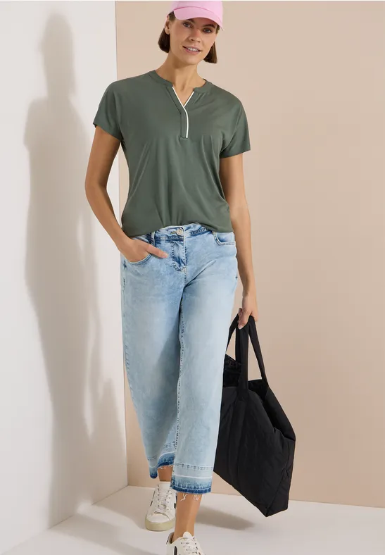 CECIL T-Shirt mit Split Neck in Unifarbe