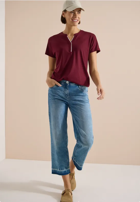 CECIL T-Shirt mit Split Neck in Unifarbe