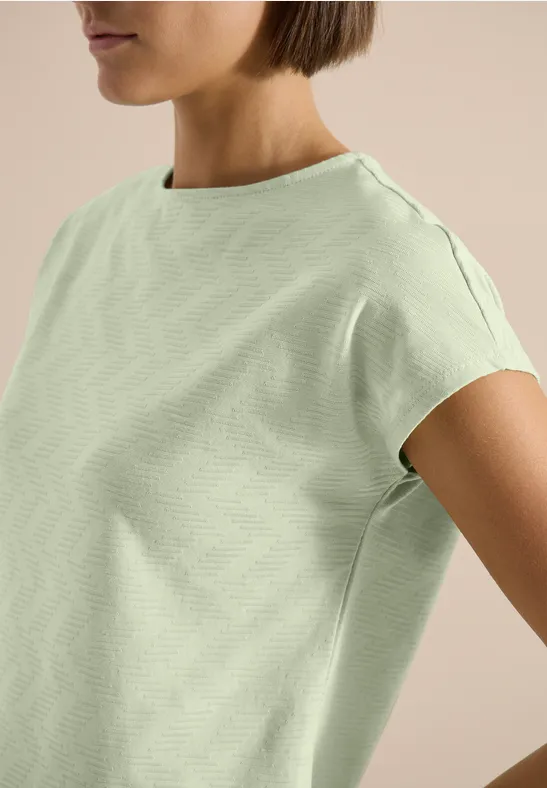 T-Shirt mit Boat Neck und Struktur