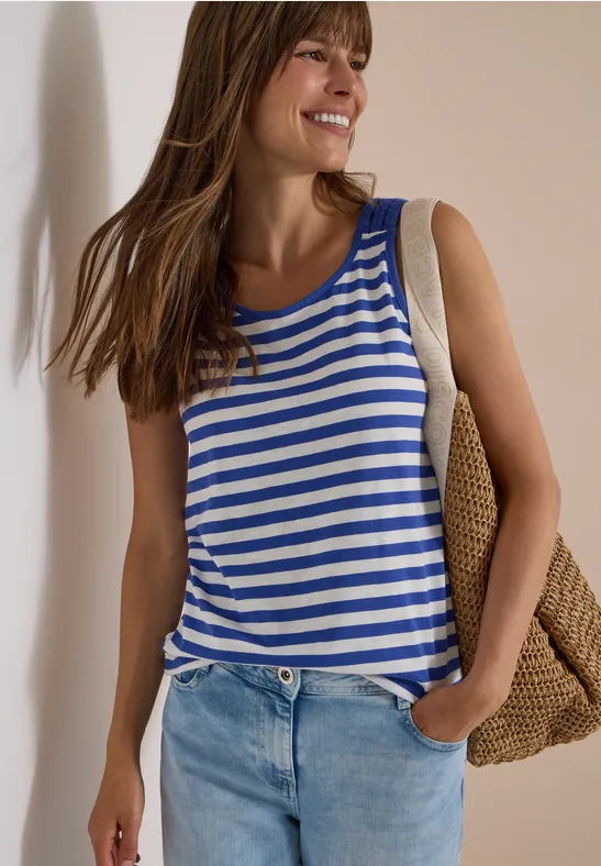Top mit Rounded V-Neck und Streifen