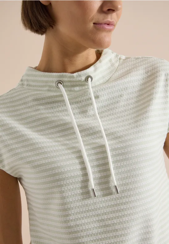 T-Shirt mit Funnel Neck und Streifen