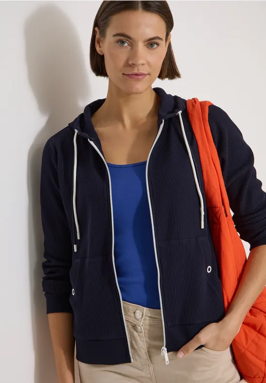 Cecil Damen Langarm Jacke Mit Kapuze Und Struktur In Blau, Gr, L