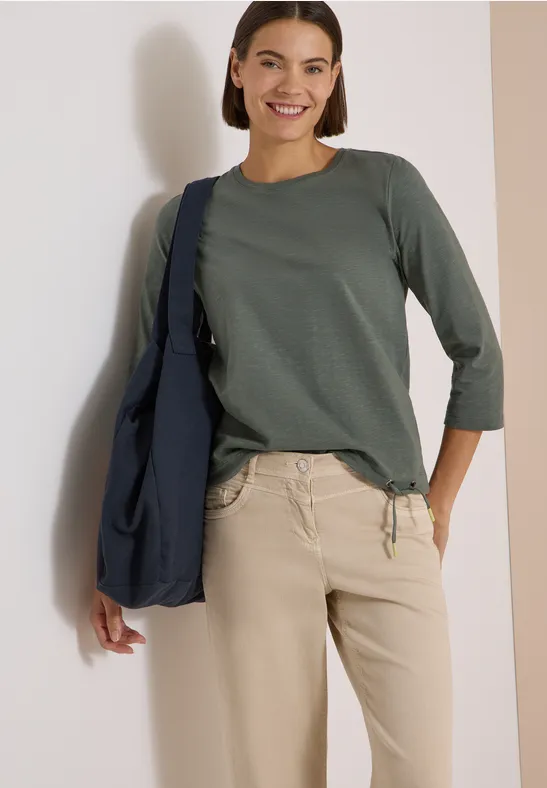 3/4-Arm Shirt mit Rundhals in Unifarbe