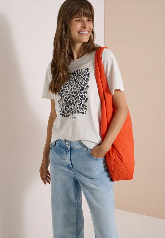 T-Shirt mit Leo-Print und Foliendetails