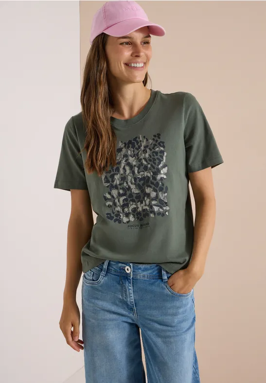T-Shirt mit Leo-Print und Foliendetails