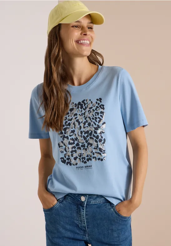 T-Shirt mit Leo-Print und Foliendetails