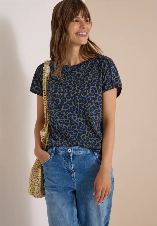 T-Shirt mit Boat Neck und Leo-Muster