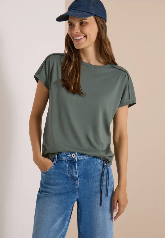 Shirt met boothals en luipaardprint-bies