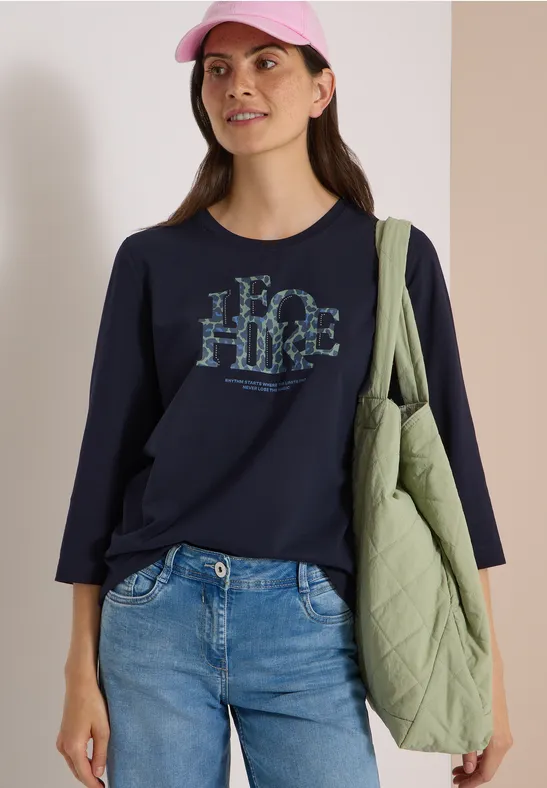 3/4-Arm Shirt mit Wording im Leo-Look