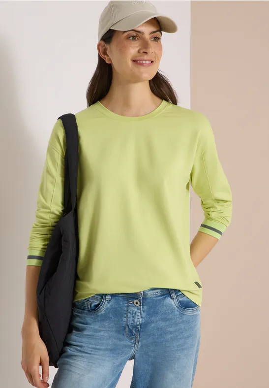 Langarm Shirt mit Rundhals und Streifendetail