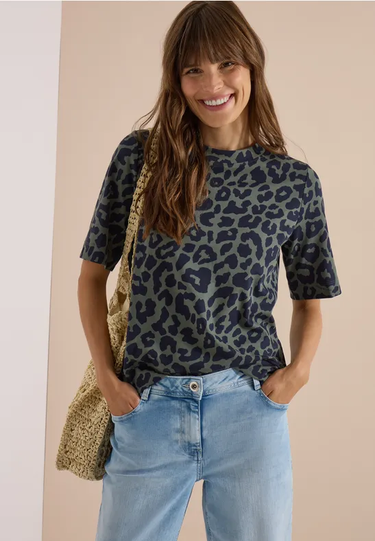 Shirt met ronde hals en luipaardprint