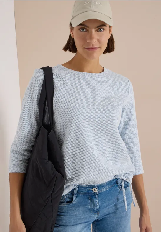 3/4-Arm Shirt mit Rundhals und Struktur
