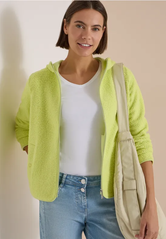 Teddy-Jacke mit Kapuze in Unifarbe