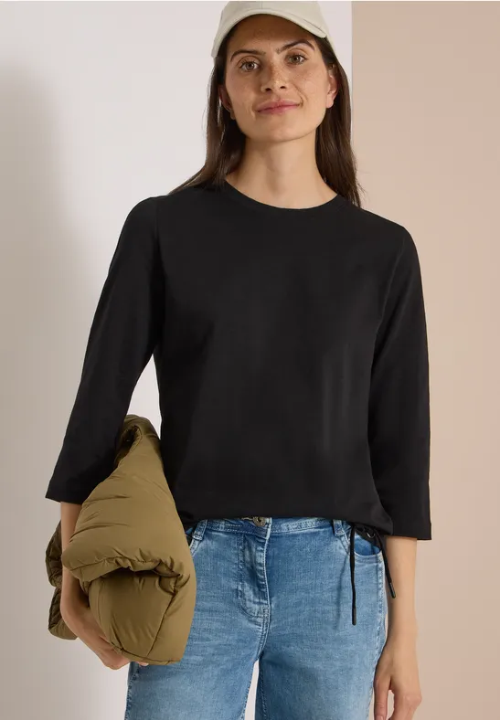 3/4-Arm Shirt mit Rundhals in Unifarbe