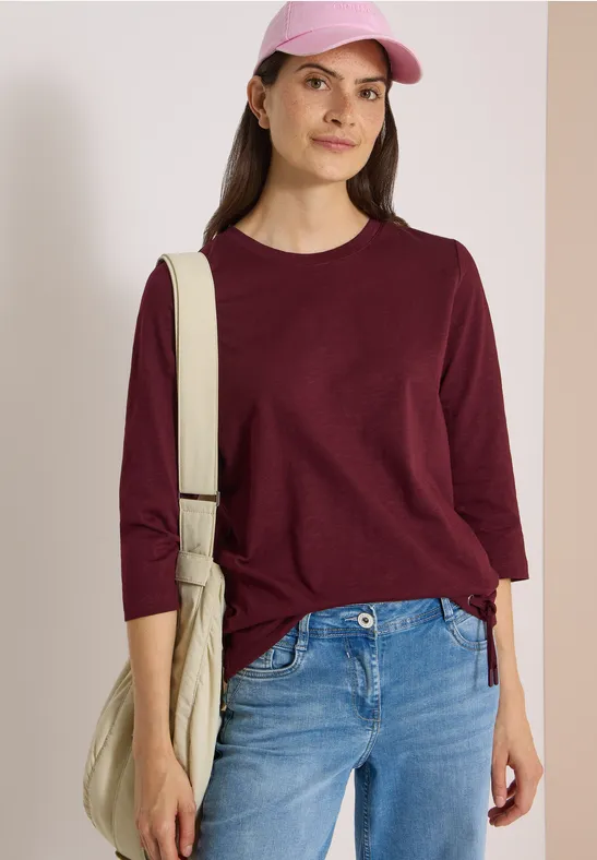 Shirt met 3/4-mouwen en ronde hals in effen kleur