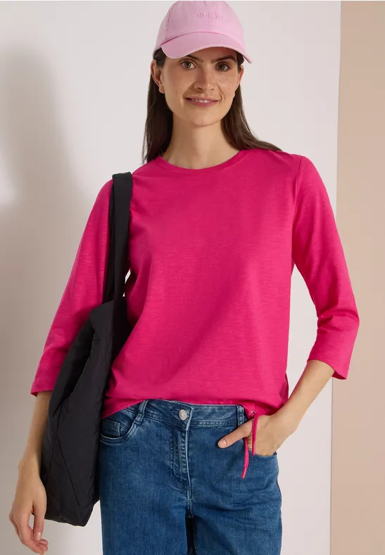 3/4-mouw Shirt met ronde hals in effen kleur