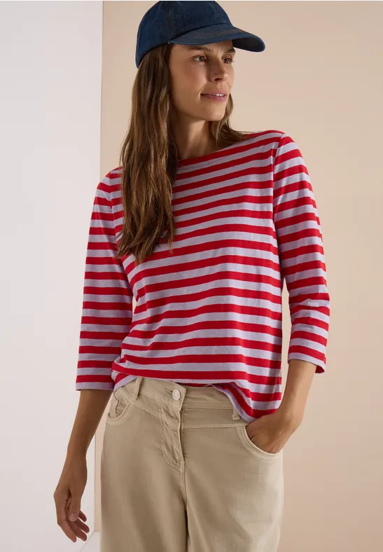 Basic Shirt mit Boat Neck und Streifen