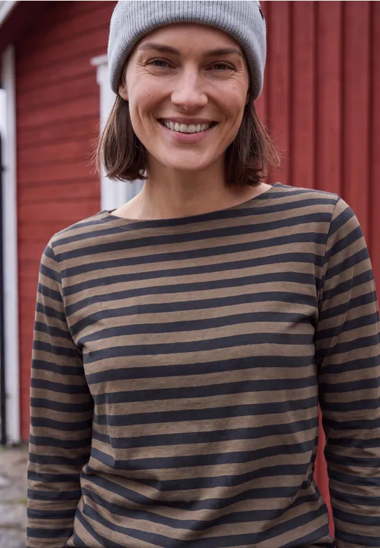 Longsleeve met boothals en strepen