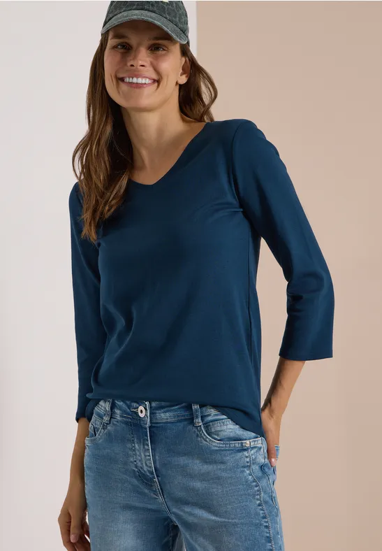 Shirt met 3/4-mouwen en V-hals