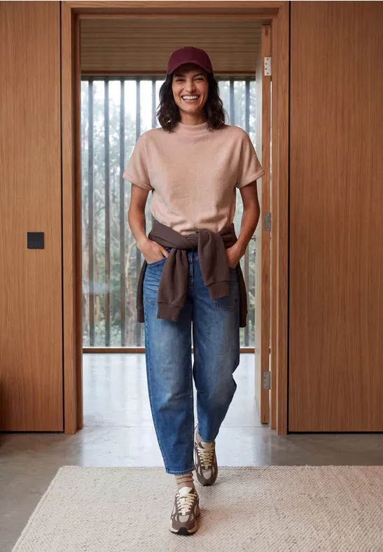 Shirt in gemêleerde look met trechterhals
