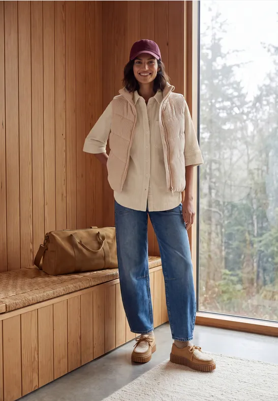 Jersey-corduroyblouse met halflange mouwen in effen kleur
