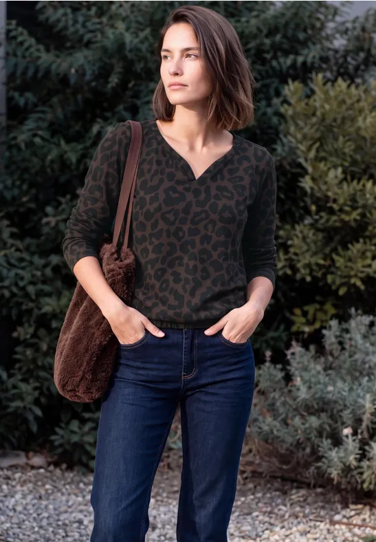 Shirt met lange mouwen in tuniekstijl met luipaardprint