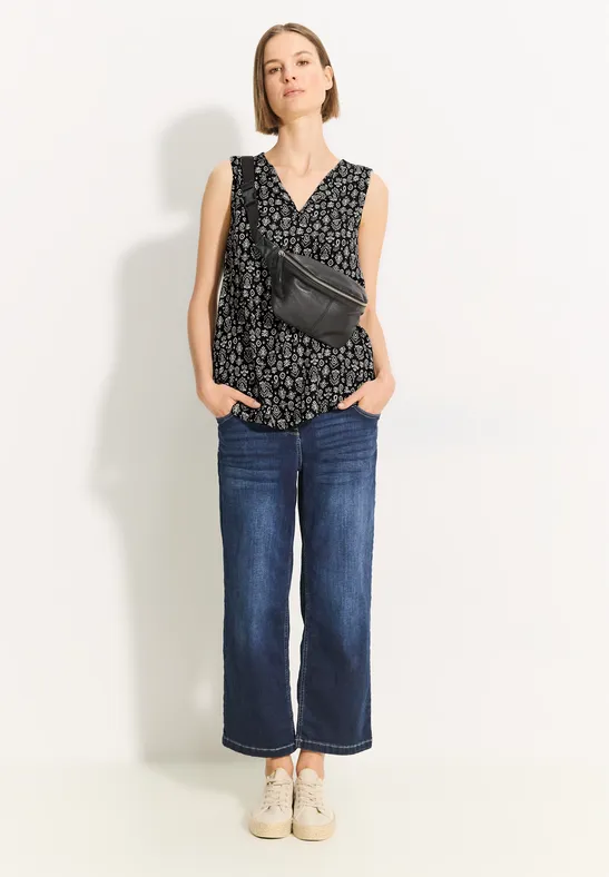 cecil Blusentop Print Kläppchen Kragen Viskose Schwarz