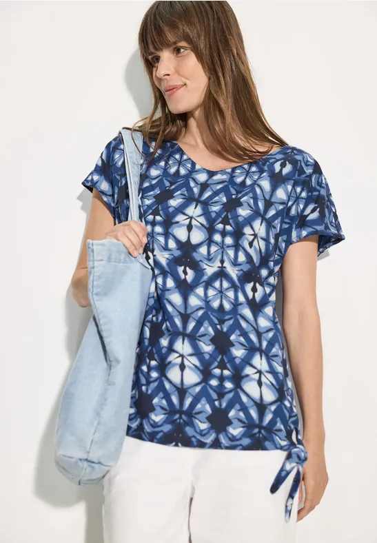 cecil T-Shirt Knoten-Saum Viskose Blau