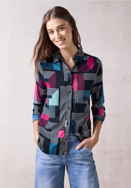 cecil Bluse Hemdkragen Knopfleiste Viskose Blau