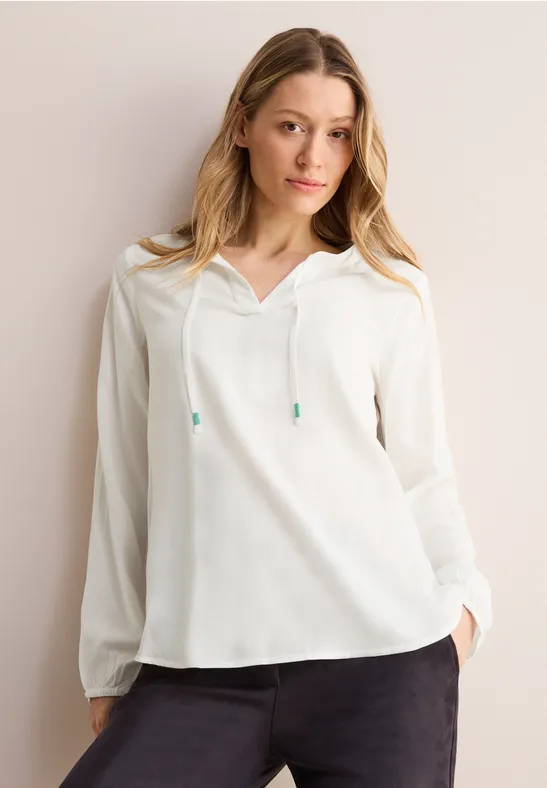 cecil Bluse Rundhals Bänder Viskose Weiss