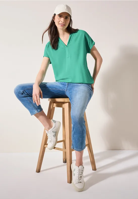 Thumbnail - Cecil Damen Bluse in Unifarbe in Grün, Gr: S