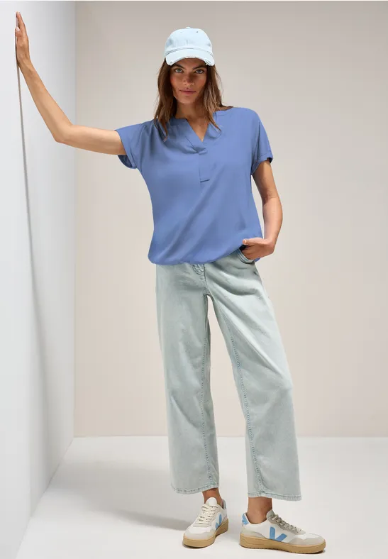 Thumbnail - Cecil Damen Bluse in Unifarbe in Blau, Gr: M
