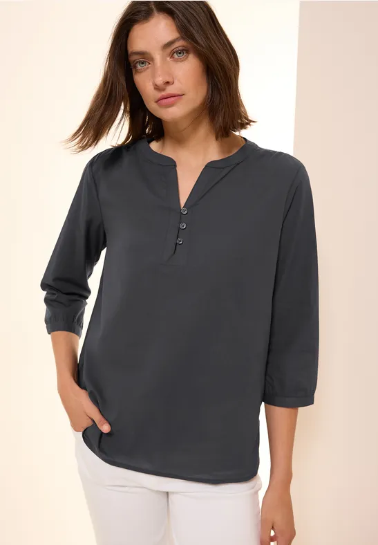 cecil Tunika Schlitz-Ausschnitt Knopfleiste 3/4-Ärmel Baumwolle Grau