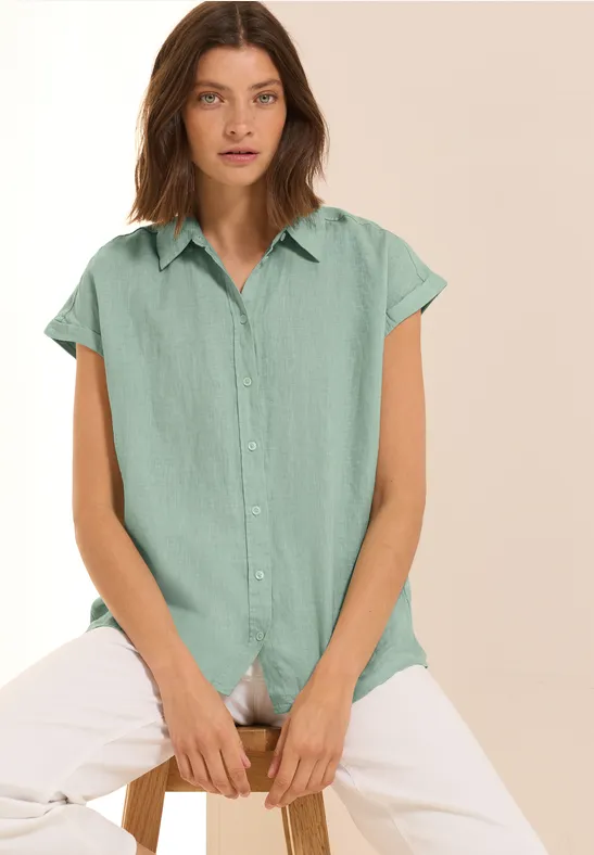 Thumbnail - Cecil Damen Leinen-Hemdbluse in Grün, Gr: XL