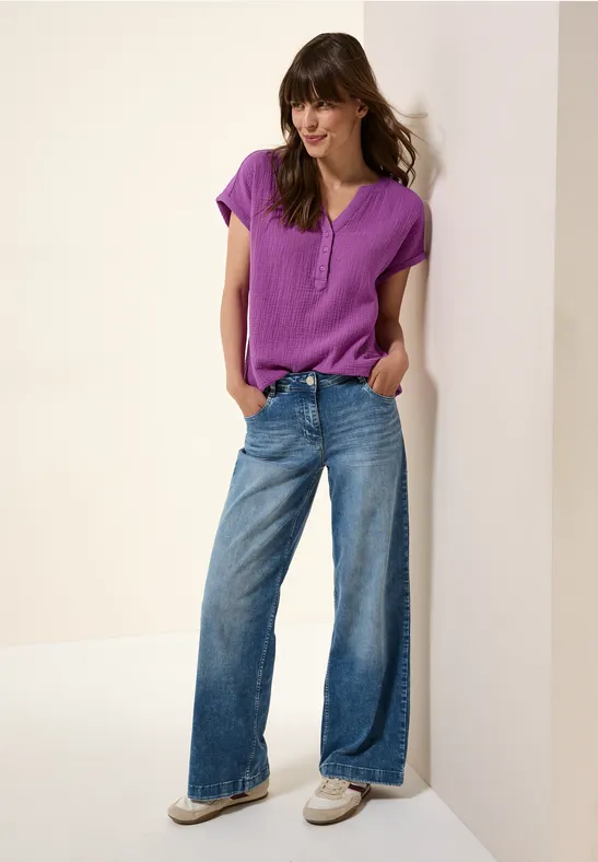 Thumbnail - Cecil Damen Musselin Kurzarmbluse in Pink, Gr: XS