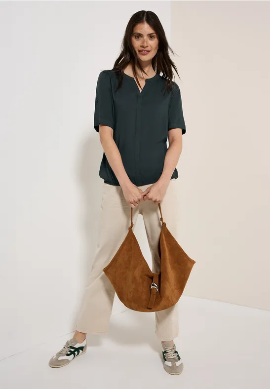 Thumbnail - Cecil Damen Split Neck Viskose-Bluse in Grün, Gr: L