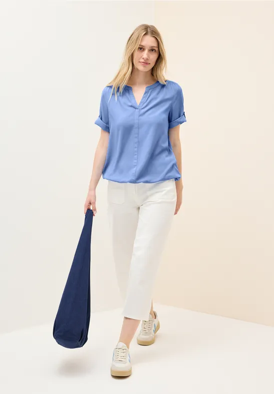 Thumbnail - Cecil Damen Split Neck Viskose-Bluse in Blau, Gr: XL