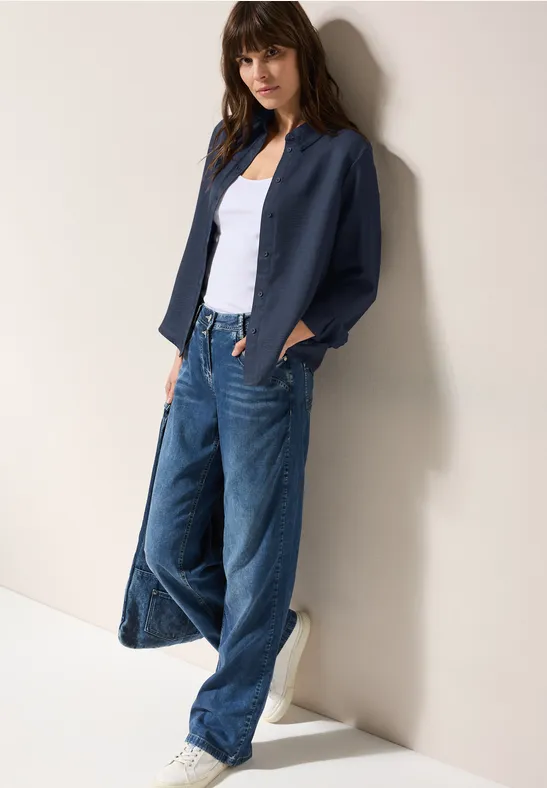 Thumbnail - Cecil Damen Melange Hemdbluse in Blau, Gr: XS