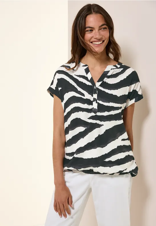 Thumbnail - Cecil Damen Blusenshirt mit Zebra Print in Grau, Gr: XXL