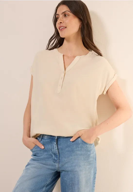 Thumbnail - Cecil Damen Kurzarmbluse in Unifarbe in Beige, Gr: XL